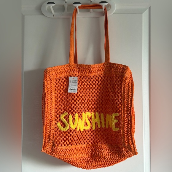 Soma Orange Crochet beach bag Tote with Yellow Sunshine - Picture 2 of 10